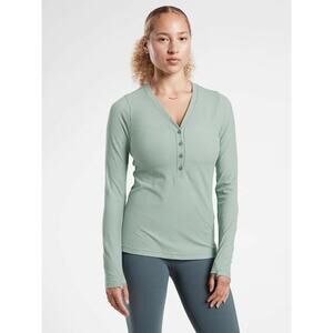 Athleta Uptempo Ribbed Henley Top- Small- Blue